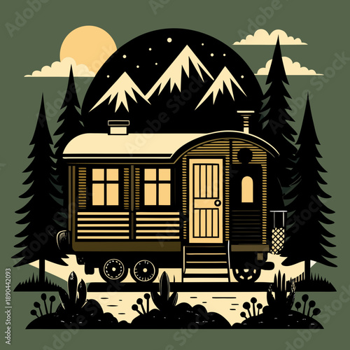 Cozy wagon in forest