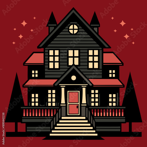 Eerie mansion at twilight