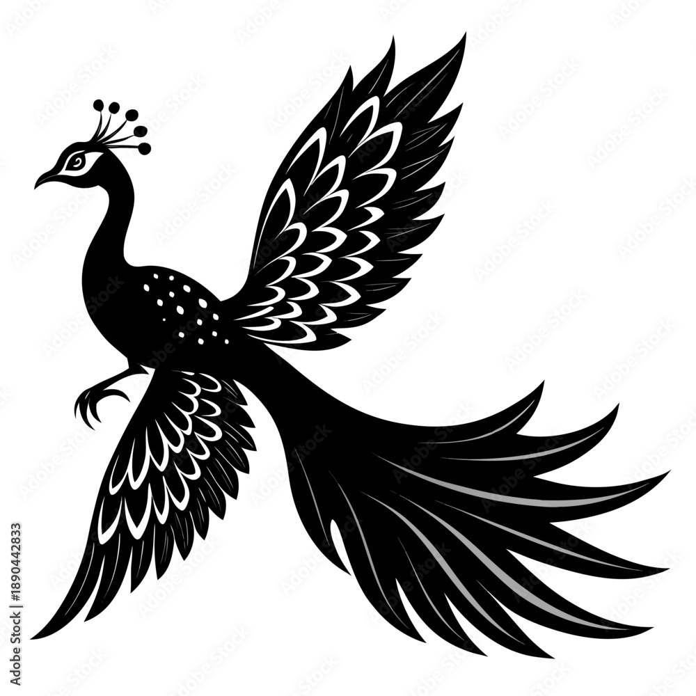 Obraz premium Black peacock in flight