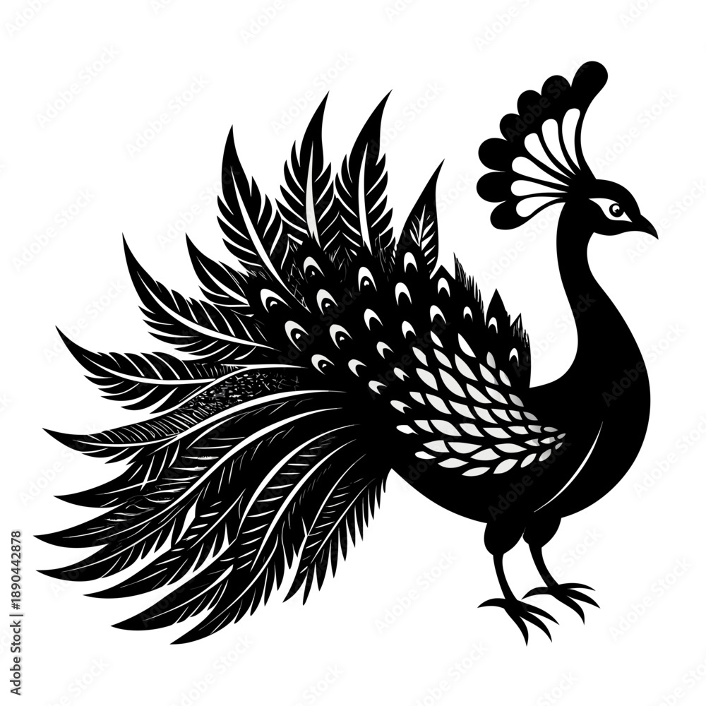 Fototapeta premium Black and white peacock silhouette