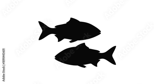 Two black fish swimming a striking graphic silhouette