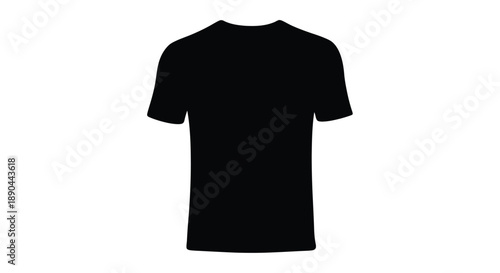 A black t shirt displayed against a white background a stark silhouette