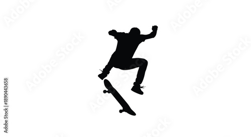 Skateboarder performing a trick in mid air a striking silhouette