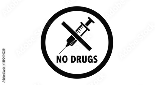 Prohibition symbol featuring a syringe and the words no drugs silhouette