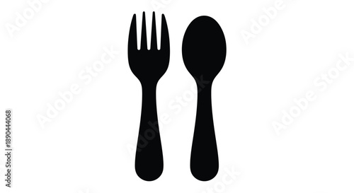 Black fork and spoon depicted as a striking graphic silhouette