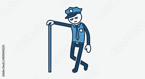 Cartoon Police Officer Standing with Baton.