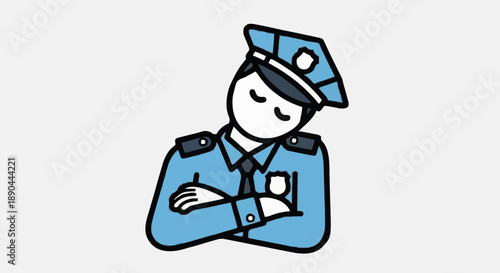 Cartoon Police Officer Standing Arms Crossed Icon.