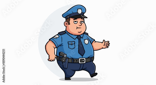 Cartoon Police Officer Walking Confidently.
