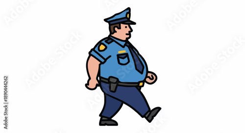 Cartoon Policeman Walking Uniformed Officer.