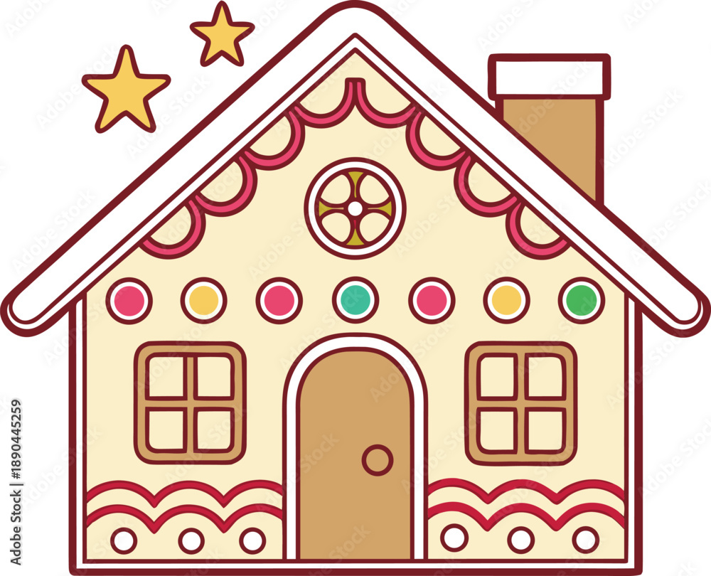 Naklejka premium Gingerbread House Christmas Illustration. Cute Gingerbread House Holiday Design. Gingerbread House Winter Illustration. Christmas Gingerbread House Design. Festive Gingerbread House Illustration