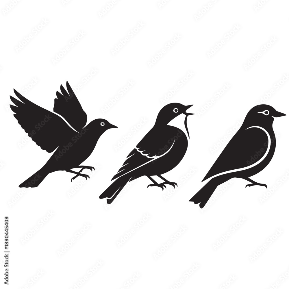 Obraz premium Birds Icons Vector Silhouette Black and WhiteMinimal Bird Logo Illustration Set VectorAbstract Bird Icon Black White Vector