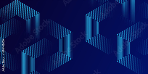 Dark blue background with hexagon geometric lines pattern. Abstract shiny hexagon lines. Futuristic technology concept. EPS 10
