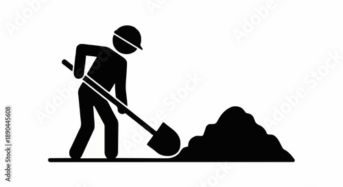 Construction worker digging with shovel icon symbol.