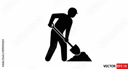 Construction worker digging with shovel silhouette icon.