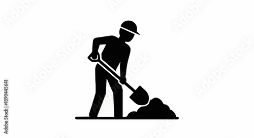 Construction worker digging with shovel silhouette icon.
