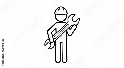 Construction worker holding a large wrench icon.