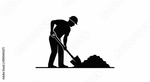 Construction worker digging with shovel silhouette.