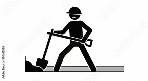 Construction worker digging with shovel icon silhouette.
