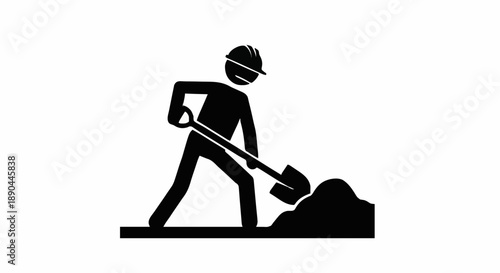 Construction worker digging with shovel icon symbol.