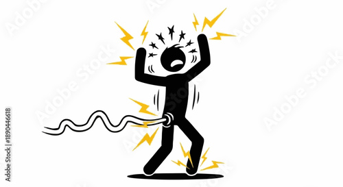 Man receiving electric shock danger warning symbol.