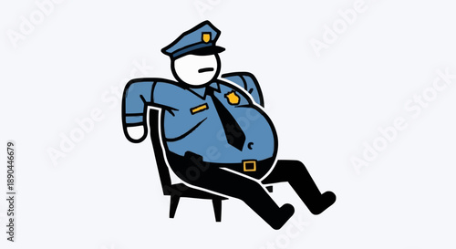 Fat Police Officer Sitting Relaxed Chair Cartoon.