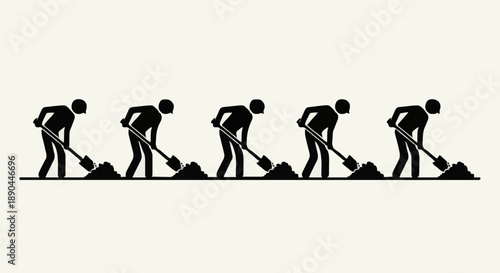 Five Silhouettes Digging Ground With Shovels in Repetition.