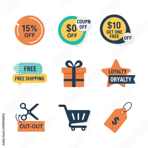 Promotional Badge and Gift Icon Set