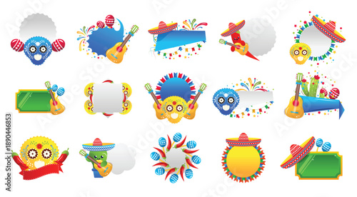 Cinco de Mayo mexican holiday badges and banners vector set