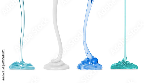 Set of squeezed transparent gels and cream on a white background