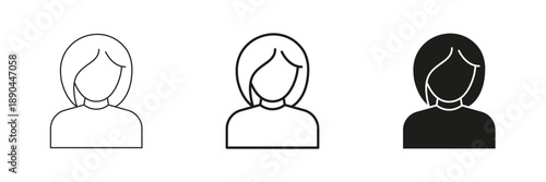 Female Avatar Profile Line And Solid Icon Set. User Identification, Social Media Profile and Online Presence Outline And Silhouette Symbol Collection. Isolated Vector Illustration