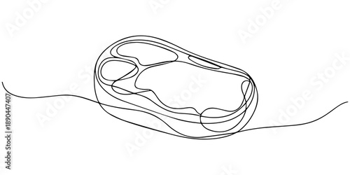 Continuous one line drawing of meat veal, pork, beef, veal steak grill bbq concept in silhouette on a white background, Steak beef continuous one line drawing. Vector illustration, Continuous one line