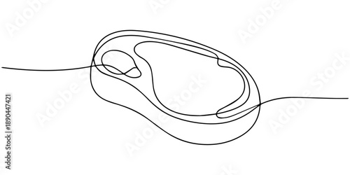Continuous one line drawing of meat veal, pork, beef, veal steak grill bbq concept in silhouette on a white background, Steak beef continuous one line drawing. Vector illustration, Continuous one line