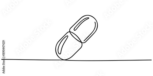 Continuous one line medicine tablet  drawing pills single line icon vector illustration, Blister pack of pills floating on water line – minimalist medical concept illustration, no editable stroke
