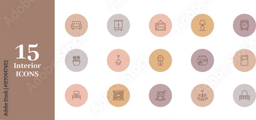Interior Design Icons – Modern Home Decor & Furniture Set Vector PNG Transparent Background