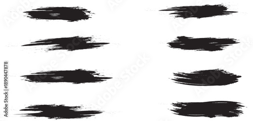 Ink brushstroke and paintbrush template with splashes grunge. Vector set black ink brush stroke. Dirty artistic design elements.
