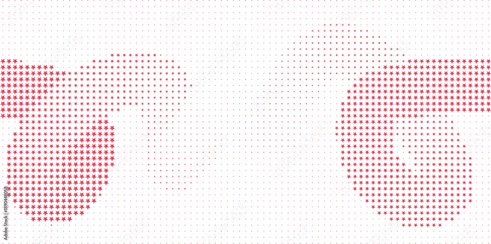 Fototapeta premium Red star shapes on white dot background, Red star dot abstract pattern