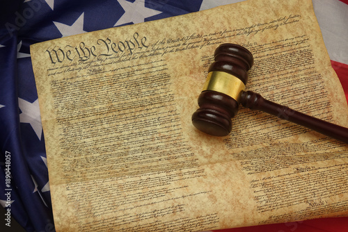 US Constitution and Judicial Gavel Representing American Law and Justice System