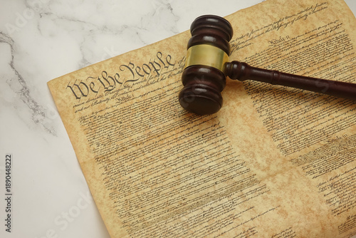 Obraz na plátně US Constitution and Judicial Gavel Representing American Law and Justice System