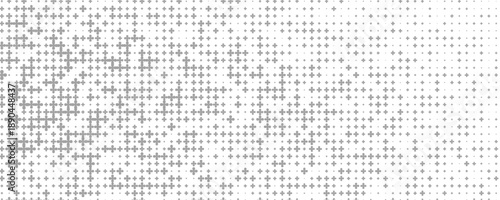 Grunge halftone gradient background. Faded grit noise texture. White and black sand wallpaper. Retro pixelated backdrop. Anime or manga style comic overlay. Vector graphic design textured template