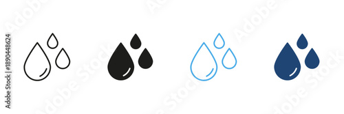 Water Droplets Line And Solid Icon Set. Hydration, Purity, And Fluidity Outline And Silhouette Symbol Collection. Environmental And Water Conservation. Isolated Vector Illustration