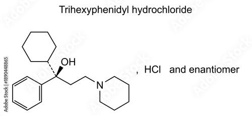 Trihexyphenidyl hydrochloride, chemical structure of trihexyphenidyl hydrochloride, drug substance