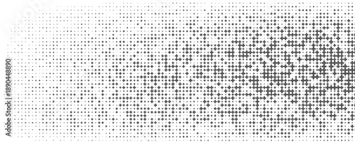 Grunge halftone gradient background. Faded grit noise texture. White and black sand wallpaper. Retro pixelated backdrop. Anime or manga style comic overlay. Vector graphic design textured template