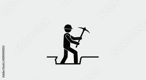 Miner digging with pickaxe icon symbol.
