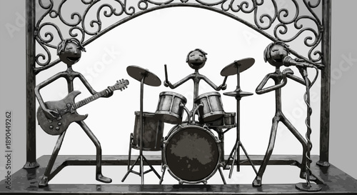 Metal Sculpture Band Playing Music Together.