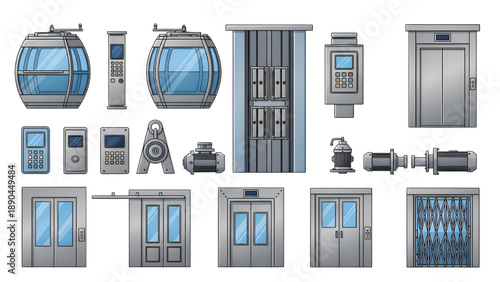 Architectural Lift and Elevator Plan Symbols Vector Set: Technical Floor Plan Icons for Building Shafts, Hoistways, CAD Blueprints, and Commercial Layouts