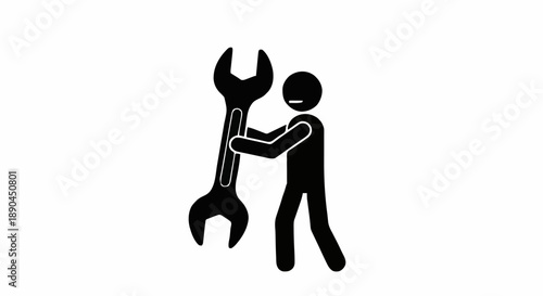 Person holding a large wrench icon symbol.