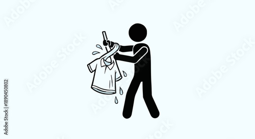 Person hanging wet clothes on a clothesline illustration.