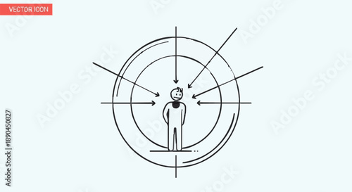 Person in crosshairs target symbol illustration.