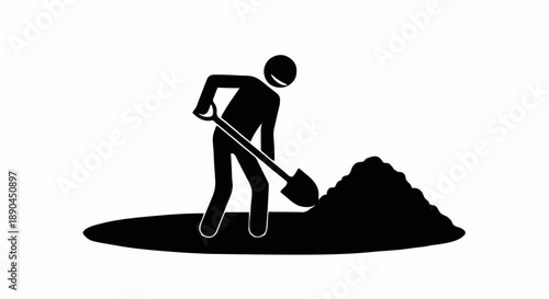 Person digging a pile of dirt with a shovel icon.