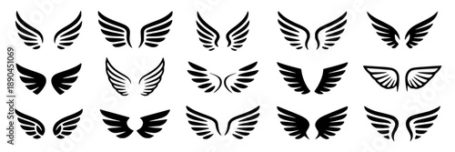 Collection of black and white stylized mountain range icons, vector graphics